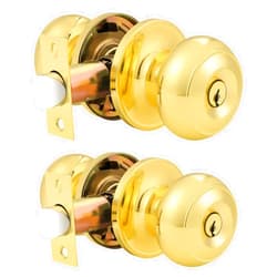 Probrico Entrance Door Knobs Door Lock Keyed Alike Lockset Polished Brass Same Key Round Ball Entry Door Knobs Pack of 2