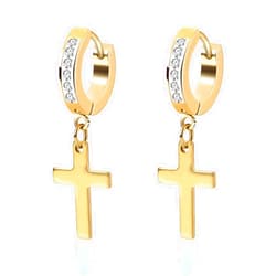 QGoliver Cross Earrings for Men Stainless Steel Cubic Zircon Hinged Hip Hop Jewelry Dangle Huggie Hoop Earrings for Women