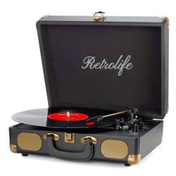 Retrolife Vinyl Record Player 3-Speed Bluetooth Suitcase Portable Belt-Driven Record Player with Built-in Speakers RCA Line Out AUX in Headphone Jack Vintage Turntable