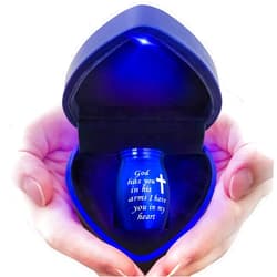 YIMSGO Small Urns for Human Ashes Keepsake, Mini Cremation Urn for Human or Pet Ashes, Sharing Baby Urns Earns, Tiny Little Funeral Urn for Ashes - Heart Shaped Case with Blue Light