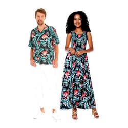 Hawaii Hangover Matchable Couple Hawaiian Luau Shirt or Maxi Tank Dress in Blooming Lily Black