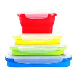 Kitchen Home Thin Bins Collapsible Containers – Set of 4 Rectangle Silicone Food Storage Containers – BPA Free, Microwave, Dishwasher and Freezer Safe