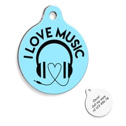 Tontik shop I Love Music Personalized Dog Tag - Custom Name Tag - ID Tag for Dog & Cat - Customized Pet Tags - Dog & Cat Name id Tag - Dog Name Tag - Engraved Dog Tag