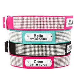 KINYABLUE Personalized Dog Collars, Soft Velvet Fall Dog Collar, Custom Bling Rhinestone Dog Collar with Name Plate, Cute Boy Dog Collars for Medium Dogs Male, Blue, M(12-14