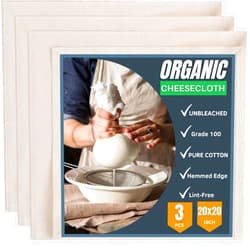 KITCHENEES 3 PCS Reusable Cheese Cloths for straining - Grade 100, 20x20 inch Hemmed, Unbleached,100% Cotton, Ultra Fine Reusable Muslin Cheesecloth for Straining, Cooking, Baking- tela para queso