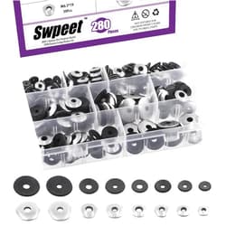 Swpeet 280Pcs 8 Sizes #8#10#12#14 Stainless Steel Neoprene EPDM Bonded Sealing Washers Gasket Assortment Kit, Rubber Bonded Sealing Washers for 8# 10# 12# 14# Screws