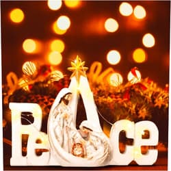 Soaoo Christmas Nativity Scene with LED String Lights Nativity Figure Set Holy Family Manger Christmas Decoration Light up Decor for Indoor Tabletop Mantle Fireplace(Peace)