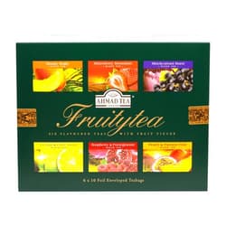 Ahmad Tea Black & Green Tea, Fruitytea Assorted Sampler Variety Gift Box, 60 Foil Teabags - Caffeinated & Sugar-Free