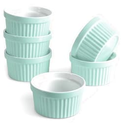 homEdge Porcelain Ramekins Set, 240 ml / 8 Fl Ounces Ice Cream Bowl, Creme Brûlée Ramekins Soufflé Cup for Baking, Set of 6 Turquoise