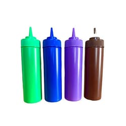 bark and lindy Rainbow Colors BPA Free Food Prep 12 oz Plastic Condiment Squeeze Bottle with Twist On Cap for Hot Sauces Ketchup Mustard Mayo Bundle of 4 Colors