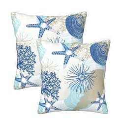 Poream Beach Ocean Starfish Seashell Nautical Coastal Farmhouse Throw Pillow Covers 18x18 Pillow Case Soft Pillowcase Cushion Covers Set of 2 for Sofa Bed Bedroom Car Chair Living Room Home Decor