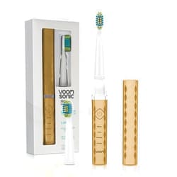 Voom Sonic Pro 3 Rechargeable Electric Toothbrush with Soft Dupont Nylon Bristles Dentist Recommended Portable Oral Care 2-Minute Timer 3 Adjustable Speeds Light Weight Design - Gold