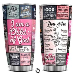 4LIEUBASMI I Am A Child Of God Tumbler, 20 oz Christian Traveling Cup With Bible Verse – Inspirational Birthday, Baptism, Or Catholic Faith Gift For Women.