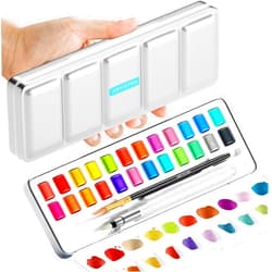 ARTISTRO Metallic Watercolor Paint Set 24 Colors, Travel Watercolor Set with Metallic Watercolor Paints, Water Color Paint Sets for Kids, Mini Water Colors Paint Adult Set for Beginners and Amateurs