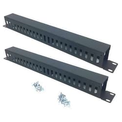 QiaoYoubang 2 Pack 1U 19 Inch Cable Manager Horizontal Rack Mount 24 Slot Metal Finger Duct Wire Organizer with Cover and Mounting Screws for Server Rack, Black(24S2P)