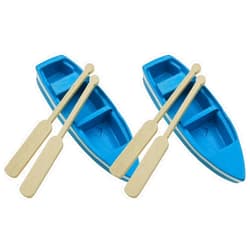 Safycaby 2 Set Miniature Blue Boat Mini Rowboat Model with OARS Little Resin Boat Canoe Model for Fairy Garden Home Decoration