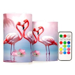 YETTASBIN Flamingo Flameless Candles with Remote Control and Timer, Adjustable Brightness Long Lasting Battery Operated LED Pillar Candles for Indoor Outdoor Party Home Decor, 2 Pack