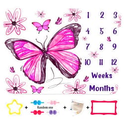 VIDMOT Purple Butterfly Baby Month Milestone Blanket 48x40in Baby Weekly Monthly Milestone Blanket Boys Girls Unisex Soft Plush Baby Month Quilt with Frame Bib Headband BTLSVV28