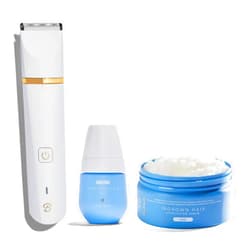 Bushbalm Nude Exfoliating Scrub (236 ml), Nude Ingrown Oil (30 ml), and Francesca Trimmer Electric Shaver - Routine for Ingrown Hair & Razor Bumps Prevention