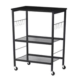 LIANTRAL Rolling Cart, 3-Tier Utility Microwave Bar Coffee Cart Kitchen Storage Shelf On Wheels, Black Large Side End Table Nightstand for Home Office