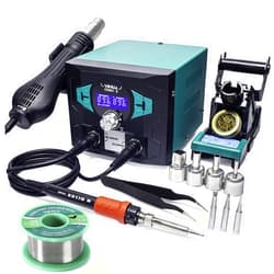 YIHUA 938BD+ II Soldering Iron Station Hot Air Rework with Sleep Mode, °F /°C, Digital Temperature Calibration Functions with Lead-free solder wire, 3 soldering tips, X-2 holder