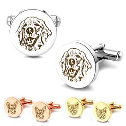 Anavia Pet Portrait & Handwriting Cufflinks Tie Clip Gift Box Set, Personalized Sketch Style Photo Engraving Men's Jewelry Accessories for Father Dad Brother Boyfriend Husband Wedding Birthday Gift