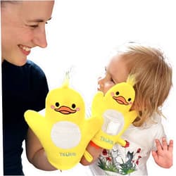 TruKid BubbleGlove, Bath Wash Gloves-Sponge - Hand Puppet for Kids & Toddler, Bath Sponge & Baby Washcloth Mitt for Kids & Adults, Body Scrubber for Mommy & Me - Duck Set of 2