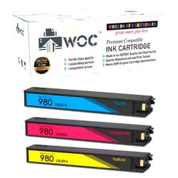 WORLDS OF CARTRIDGES WOC Remanufactured Ink Cartridge Replacement for HP 980 (D8J07A / D8J08A / D8J09A) (3-Pack: Cyan + Magenta + Yellow) for Use in OfficeJet Enterprise Color X555 / X585