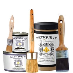 Retique It Chalk Furniture Paint by Renaissance Deluxe Starter Kit, Wax, 12 French Beige, 8 Piece Set
