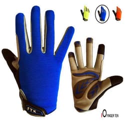 FINGER TEN Cycling Gloves Kids Boys Girls Youth Full Finger Pair Dirt Bike Riding, Children Toddler Touch Screen Mountain Road Bicycle Warm Cold Weather Gel Padded, Color Blue Orange