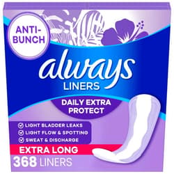 Always Daily Extra Protect Liners, Extra Long Length, Unscented Panty Liners, 368 Count (4 Packs of 92)