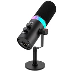Pyle Dynamic Microphone, Dual Input USB/XLR Podcast Recording, PC Streaming Studio Mic with RGB Light, Mute Button, Desktop Stand, Headphone Jack, & Volume Control - Gaming & Voice-Over (PDMIC7B)