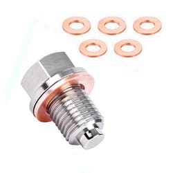 Ziciner M12×1.75 Magnetic Oil Drain Plug, Aluminum Stainless Steel Sump Drain Nut Bolt with 5 Copper Gaskets, Leakproof Replacement Car Accessories Universal for Most Vehicles