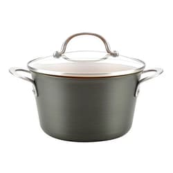 Ayesha Curry Home Collection Hard Anodized Nonstick Sauce Pan/Saucepan with Lid, 4.5 Quart, Charcoal Gray