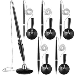 Zonon Secure Pen with Chain and Pen Holder Security Counter Pen with Adhesive Chain and Base Black Ink Reception Pen for Home Office Bank School Work Hotel Lobbies Retail Stores Supplies(6 Pieces)