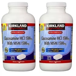 Kirkland Signature Extra Strength Glucosamine HCI 1500mg, With MSM 1500 mg, 375-Count Tablets (Multi Pack of 2)