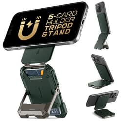 SUPCASE Magnetic Wallet with Stand Compatible with MagSafe, [Hold 5 Cards] [Adjustable Stand] [RFID Blocking] Tripod Phone Stand Magnetic Credit Card Holder for iPhone 16/15/14/13/12 Series, Guldan