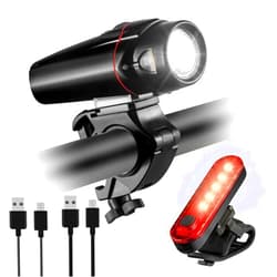 WGGE Ultra Bright USB Rechargeable Bike Light Set,Powerful Bicycle Front Headlight and Back Taillight,Easy to Install for Night Riding Fits All Bicycles,Mountain,Road or Camping