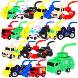 Mifoci 24 Pcs Truck Traffic Vehicle Cups with Straws, 10 oz Plastic Transportation Shape Cup Reusable Race Car Plastic Cups Bulk Truck Birthday Party Favor for Kids Car Party