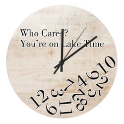 LetusZhogo Who Cares on Lake Time Wall Clock - Vintage Clock - Weathered Distressed Boards Printed Image - Rustic Cabin Country Wall Home Decor