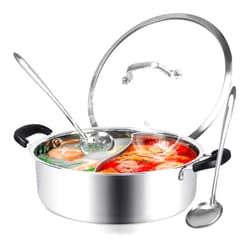 HOXHA Hot Pot with Divider, Shabu Shabu Hot Pots Food Grade Stainless Steel Chinese Dual Sided Pot Set for Induction Cooktop Gas Stove