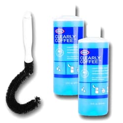 Sparklen Urnex Clearly Coffee Pot Cleaner, French Press Liquid Cleaner for Brewers Glass Bowls and Thermal Servers Removes Coffee Oils (2 x14 Ounce) and compatible Sparklen Curved Coffee Pot Cleaning Brush