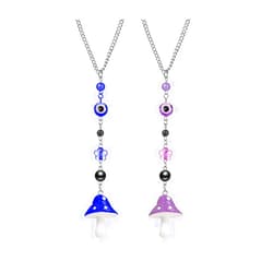 Moly Magnolia 2Pcs Mushroom Car Hanging Ornament, Evil Eye Charms Rear View Mirror Pendant, Resin Colorful Interior Car Accessories for Women, Lucky Beaded Decoration for Vehicle Home Door (Blue/Purple)