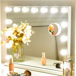 NicBex Makeup Vanity Mirror with Lights, Hollywood Makeup Mirror with Dimmable 15 LED Lights, Smart Touch with 3 Colors Adjustment and Charging Station, Glossy White-23 x19