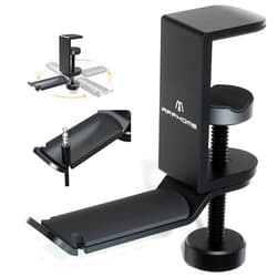APPHOME Under Desk Headphone Stand - 360 Degree Rotating Aluminum PC Gaming Headset Holder with Cable Organizer, Adjustable Screw Clamp Hanger for Heavy Headphones, VR Glasses & Bags, Universal Fit