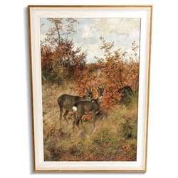 Uniro Vintage Framed Wall Art, Classical Fall Countryside Landscape Oil Painting, Rustic Autumn Deer Hunting Lodge Decor, Farmhouse Wall Decor Canvas Prints Artwork with Antique Frame, Victorian Wall Picture Decor for Gallery Living Room - 12