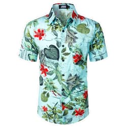 JOGAL Men's Flower Short Sleeve Button Down Hawaiian Shirt