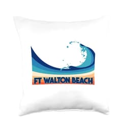Ft Walton Beach Retro Vintage Themed Designs Ft Walton Beach Florida Retro Surf, Sailing & Fishing Throw Pillow, 18x18, Multicolor