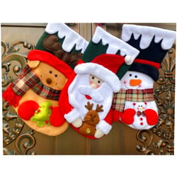 NaiNai 3PCS 18 Christmas Stocking Personalized-Christmas Large Socks, Santa Snowman Reindeer Stockings for Fireplace Xmas Tree Family Holiday Christmas Decorations and Gift Bags (Black hat Snowman)