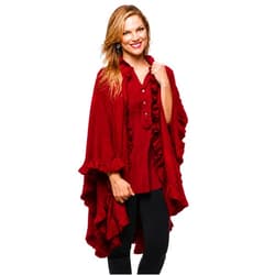 Fennco Styles Women's Ruffle Trim Knit Open Front Poncho Cape Shawl - Fall Wrap Jacket, Cozy and Stylish Layering Piece